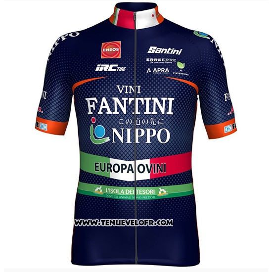 2018 Maillot Ciclismo Nippo Vini Fantini Europe Ovini Fonce Bleu Manches Courtes et Cuissard